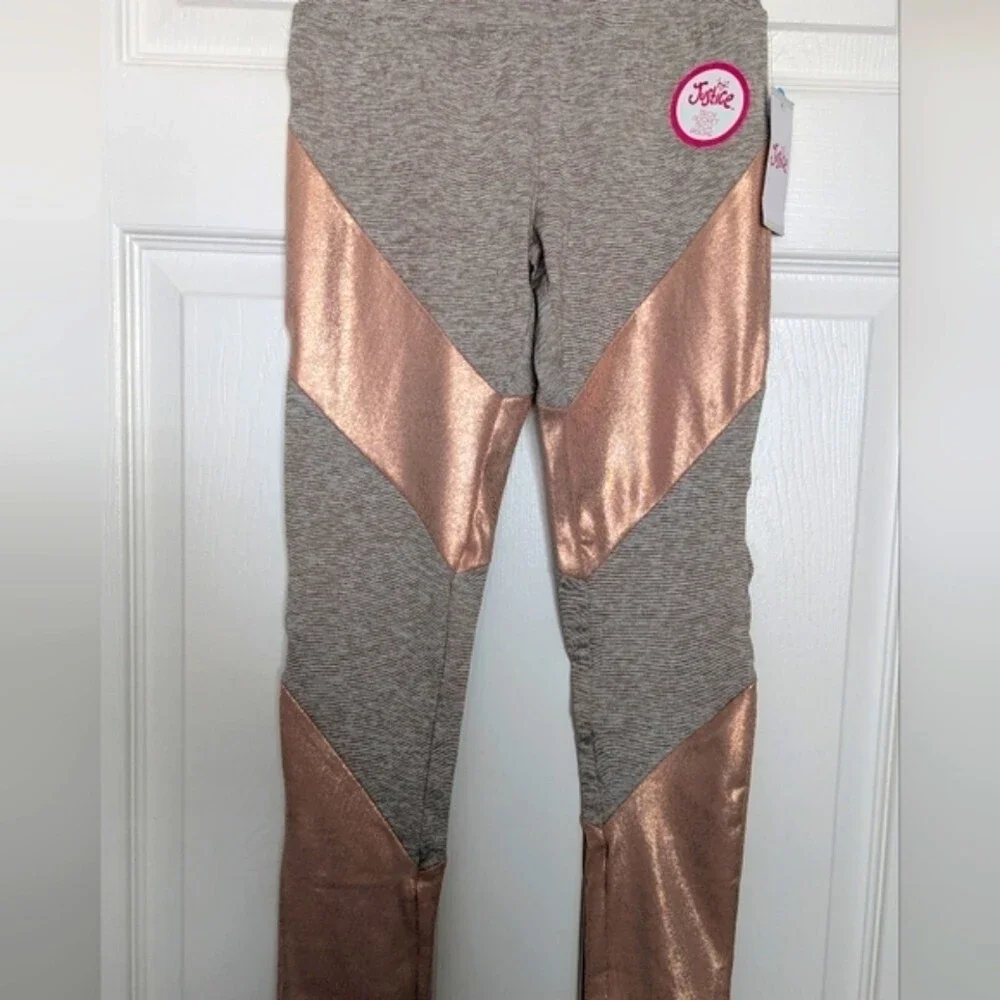 NWT Justice Girls (Size 10/Medium) Shiny Leggings With Copper Metallic Accents